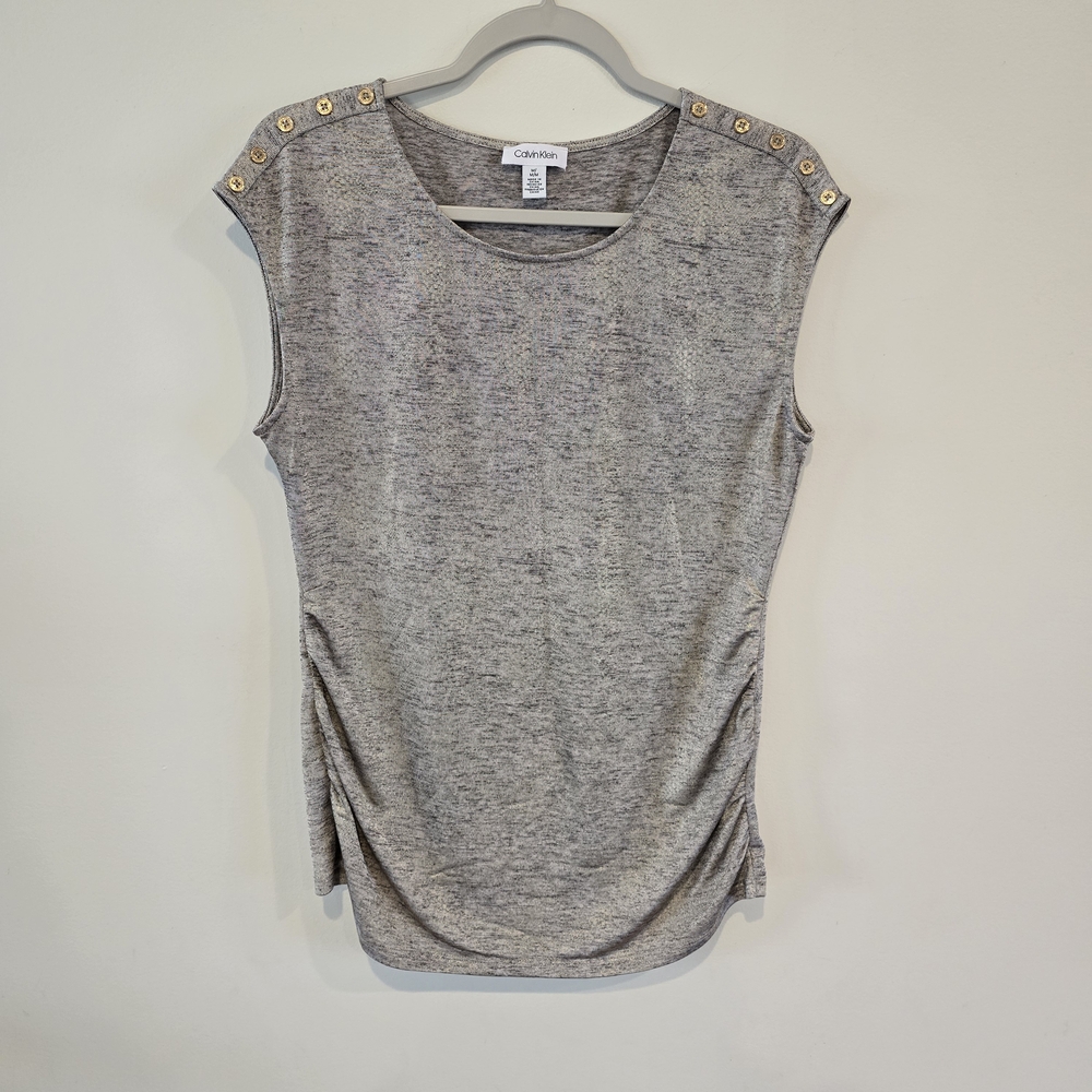 Calvin Klein Heather Gray Blouse with Gold Accents